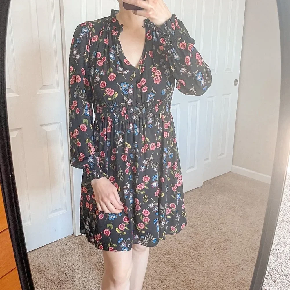 Kate Spade Long Sleeve Floral Mini Dress XS